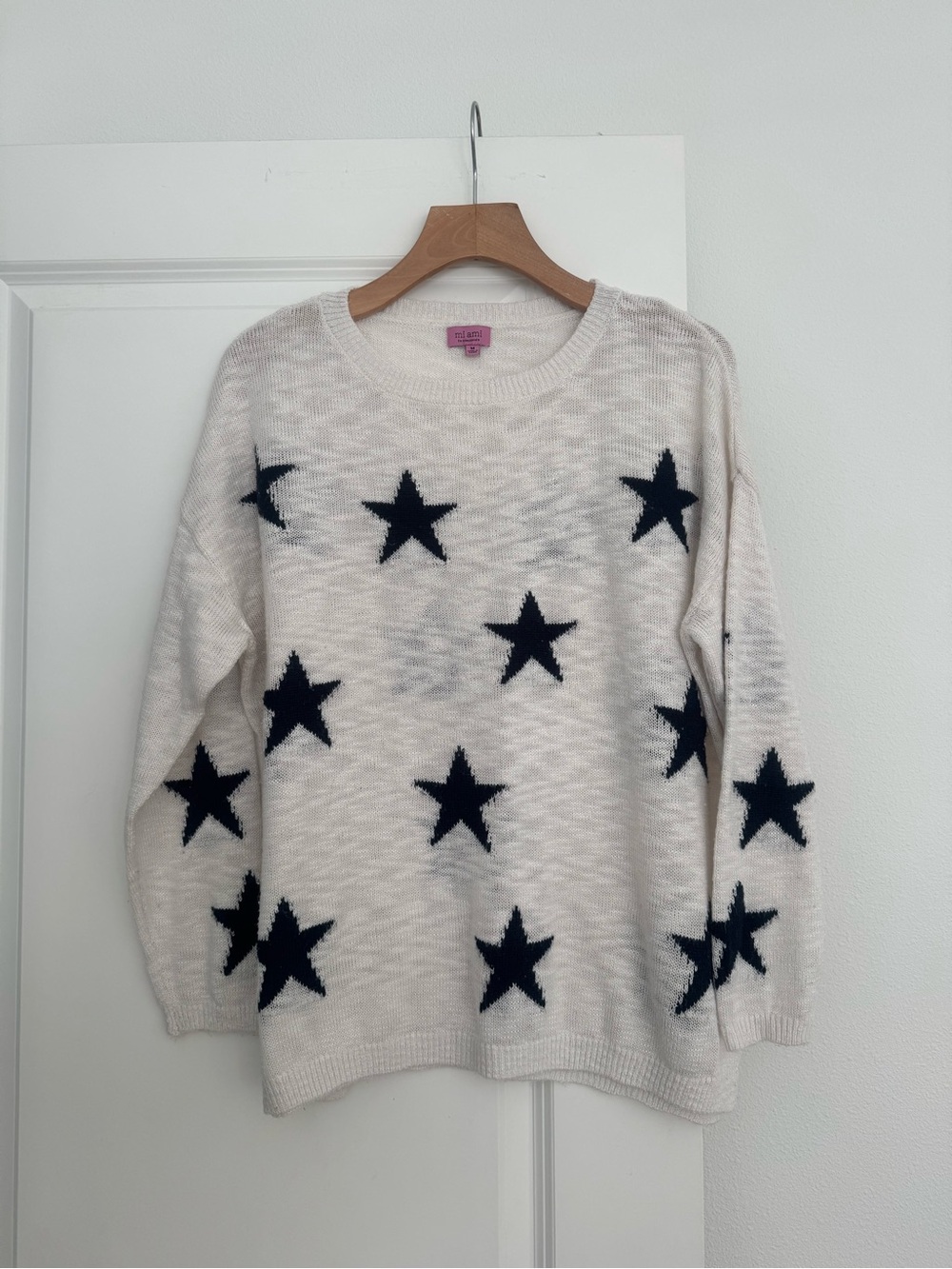 Mi Ami francesca's women’s navy star print crewneck sweater top size medium